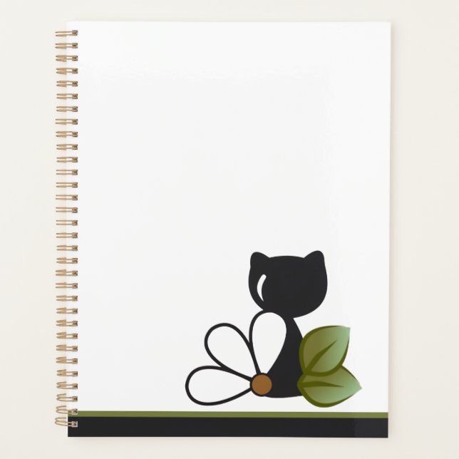 Cute Black Cat and flower – Personalised Planner (Front)