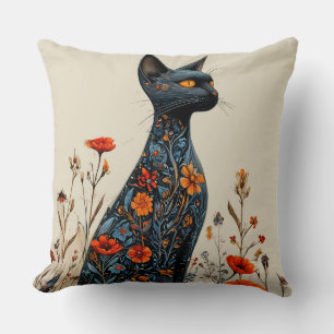 Cute black cat and flowers cushion