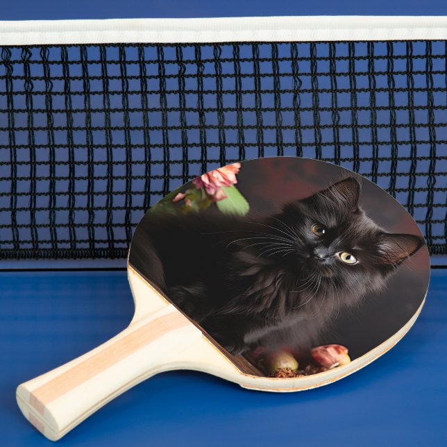 Cute Black Cat and Flowers Ping Pong Paddle (Insitu)
