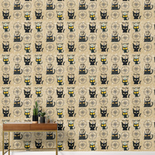 Cute Black Cat and Present-Gold Glitter-Meow Party Wallpaper