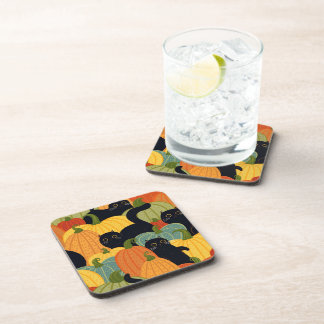 Cute Black Cat and Pumpkin Halloween Seamless  Coaster