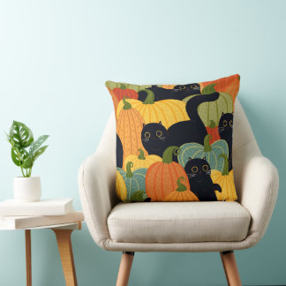 Cute Black Cat and Pumpkin Halloween Seamless  Cushion