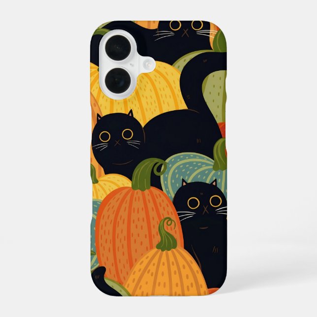 Cute Black Cat and Pumpkin Halloween Seamless  iPhone 16 Case (Back)