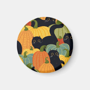 Cute Black Cat and Pumpkin Halloween Seamless Magnet