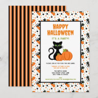 Cute Black Cat and Pumpkins Happy Halloween
