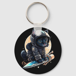 Cute Black Cat Astronaut Key Ring