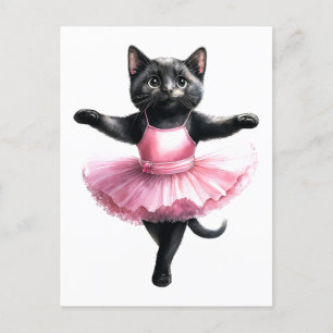 Cute black cat ballerina dancing ballet holiday postcard