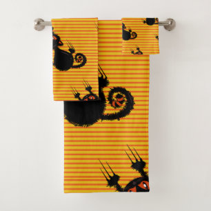 Cute black cat bath towel set