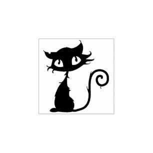 Cute Black Cat Big Eyes Halloween Rubber Stamp