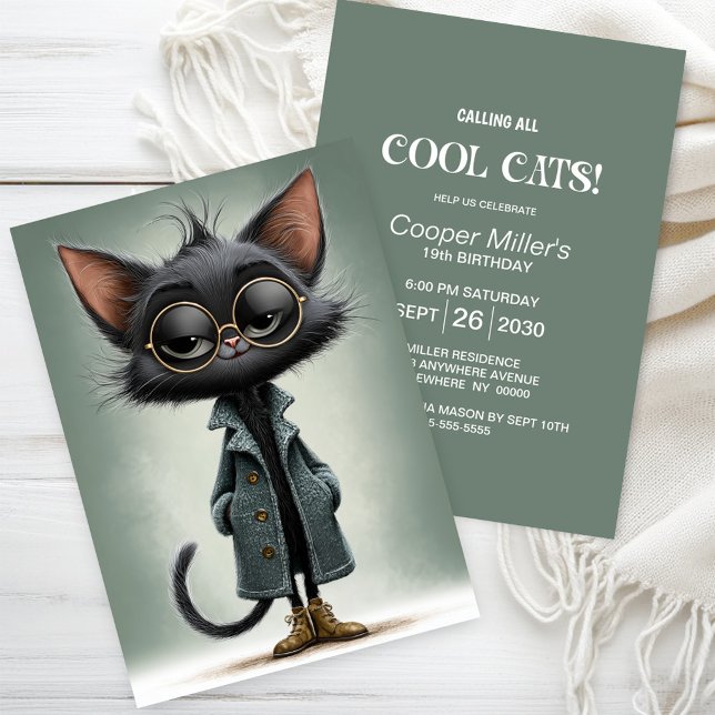 Cute Black Cat Birthday Party Invitation (Creator Uploaded)