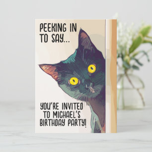 CUTE BLACK CAT BIRTHDAY PARTY INVITATIONS