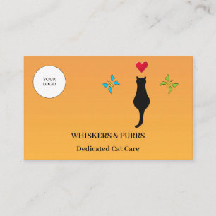 Cute Black Cat & Butterflies Pet Sitter & Feline C Business Card