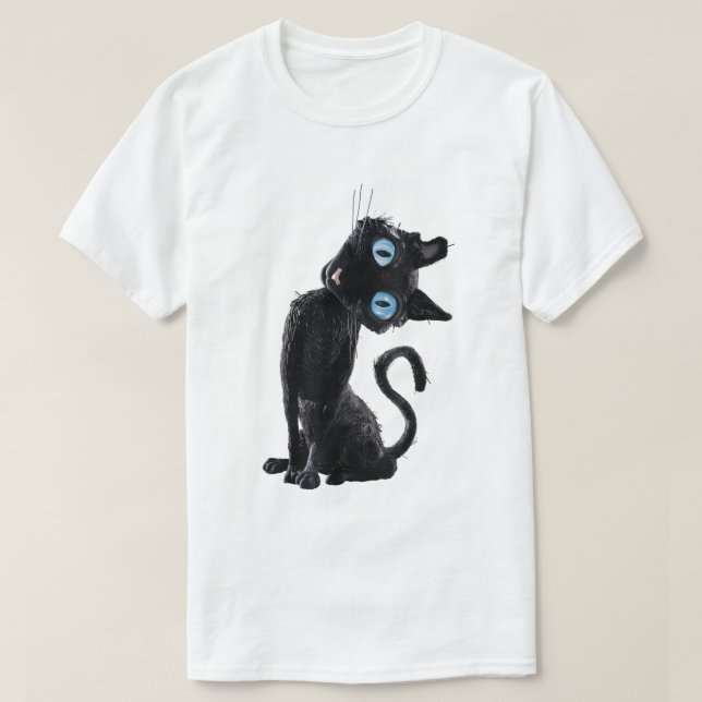 Cute Black Cat Button Eyes Meme Aesthetic Tee (Design Front)