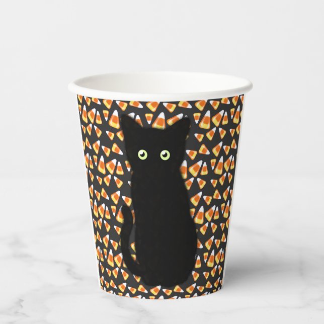 Cute Black cat Candy corn pattern Halloween fun   Paper Cups (Front)