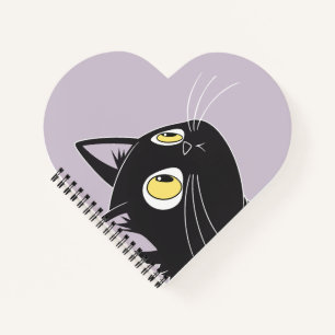 Cute Black Cat Cartoon – Heart-Shaped Kids Notebook