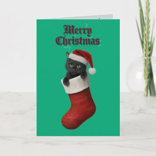 Cute Black Cat Christmas Holiday Card