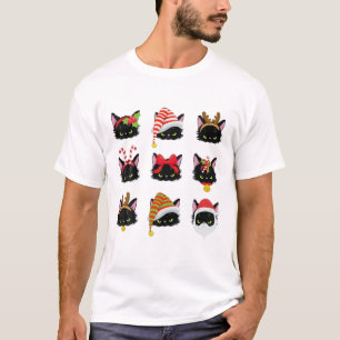 Cute Black Cat Christmas Light Cat Lover Christmas T-Shirt