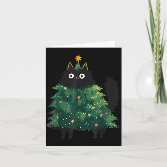 Cute Black Cat Christmas Tree Funny Kitten Lover X Card (Front)