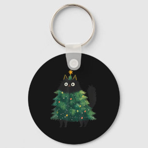 Cute Black Cat Christmas Tree Funny Kitten Lover X Key Ring