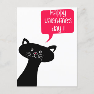 Cute Black Cat - Classroom Valentine's Day Postcard