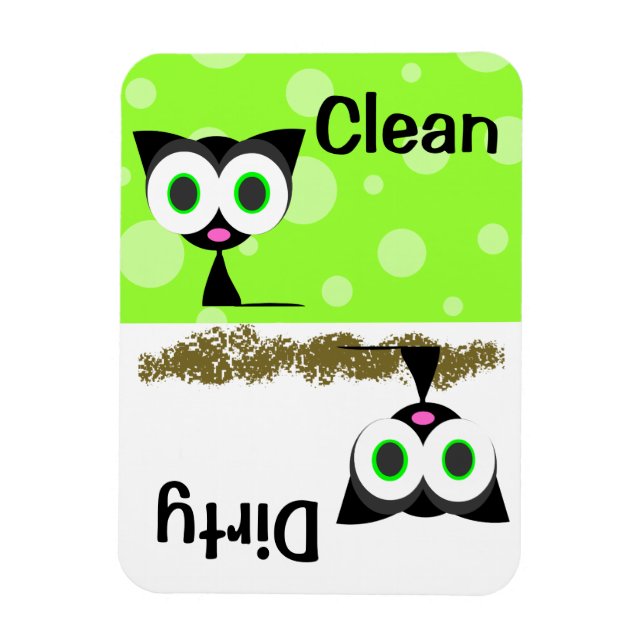 Cute Black Cat Clean / Dirty Dishwasher Magnet (Vertical)