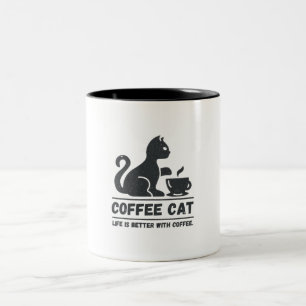 Cute Black Cat Coffee Two-Tone Coffee Mug
