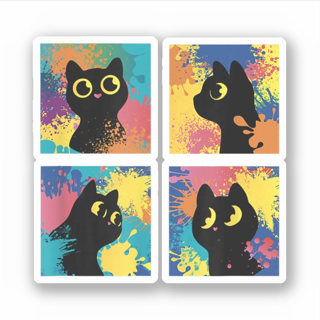 Cute black cat colourful art Kitty for pur cat lov (Front)