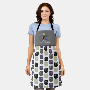 Cute Black Cat Colourful Pet Grey Apron