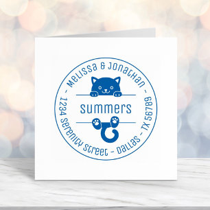 Cute Black Cat Couple Family Round Address Self-inking Stamp