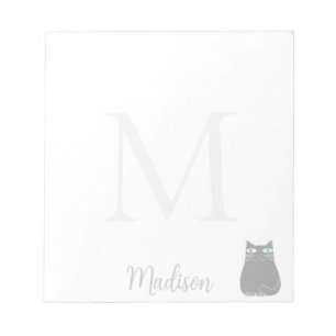Cute Black Cat Custom Name Initial  Notepad