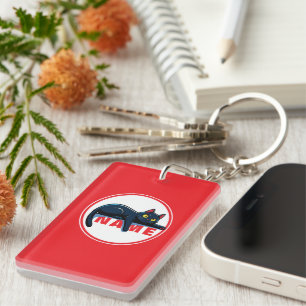 Cute Black Cat Custom Name Red Circle Acrylic Keyc Key Ring