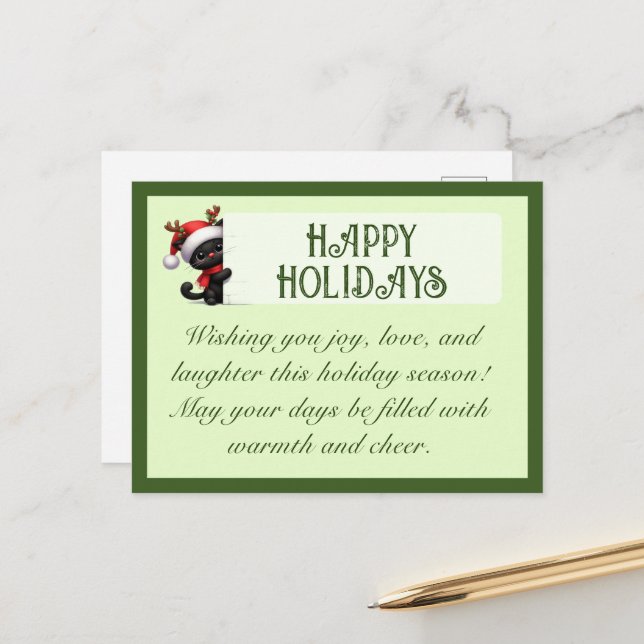 Cute Black Cat Customisable Greetings Postcard (Front/Back In Situ)