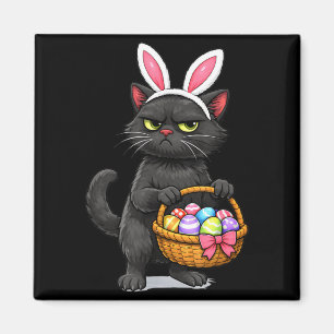Cute Black Cat Dressed Easter Bunny Funny Rabbit Magnet