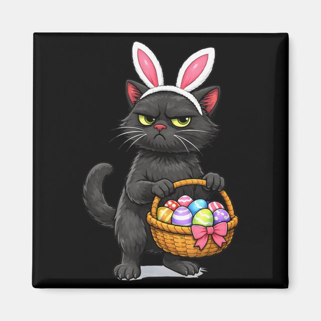 Cute Black Cat Dressed Easter Bunny Funny Rabbit Magnet (Front)