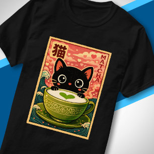 Cute Black Cat Drinking Matcha Kawaii Japanese Tea T-Shirt
