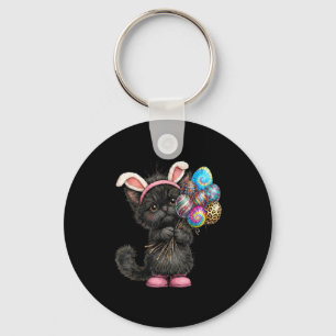 Cute Black Cat Easter Bunny Ears Eggs Easter Day W Key Ring