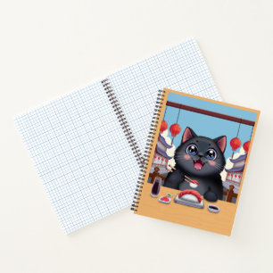 Cute Black Cat Eating Sushi Japan Kawaii Notebook
