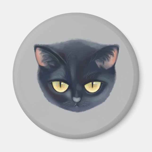 Cute Black Cat Face Magnet (Front)