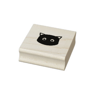 Cute Black Cat Face Rubber Stamp