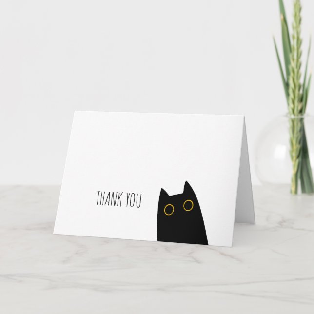 Cute Black Cat Folded Thank You Card (Front)
