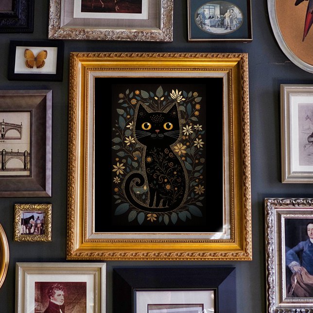 Cute Black Cat Folk Art Style Print Downloadable  (Creator Uploaded)