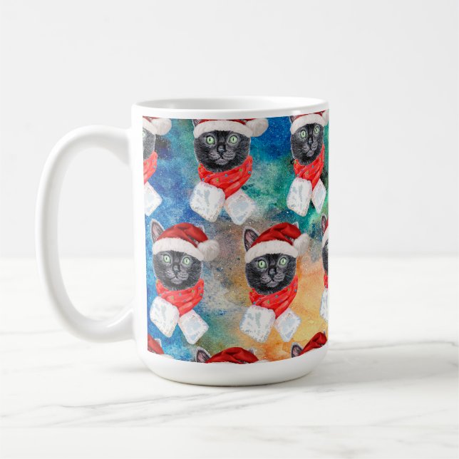 Cute Black Cat Funny Christmas Holidays Coffee Mug (Left)