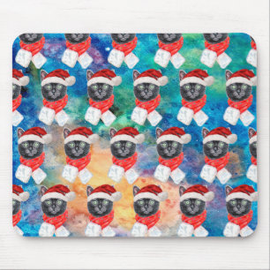 Cute Black Cat Funny Christmas Holidays Mouse Pad