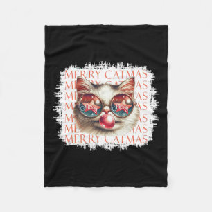 Cute Black Cat Funny Meowy Christmas Light Xmas Ho Fleece Blanket