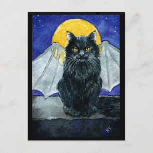 Cute Black Cat Gargoyle Halloween postcard