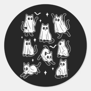 Cute Black Cat Ghost Halloween Costume For Women Classic Round Sticker