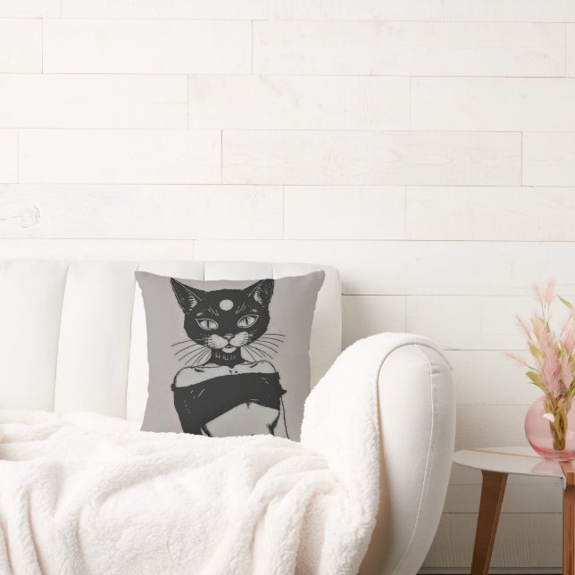 Cute Black Cat Goth Aesthetic Anime Cushion (Couch)