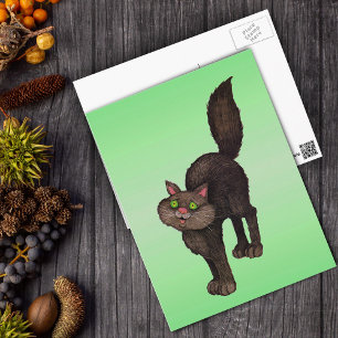Cute Black Cat Green Eyes Postcard
