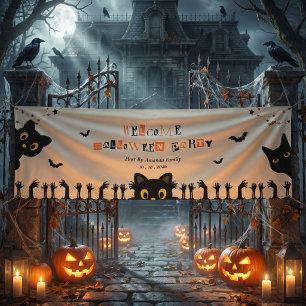 Cute Black Cat Halloween Banner