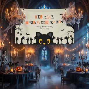 Cute Black Cat Halloween Banner